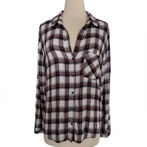Cloth & Stone Anthropologie Eldorado Plaid Button Up Shirt Women M Long Sleeve